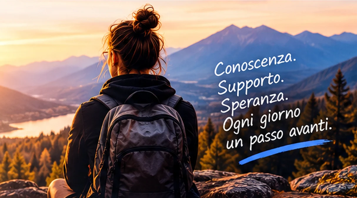Una persona osserva le montagne al tramonto: conoscenza, supporto e speranza